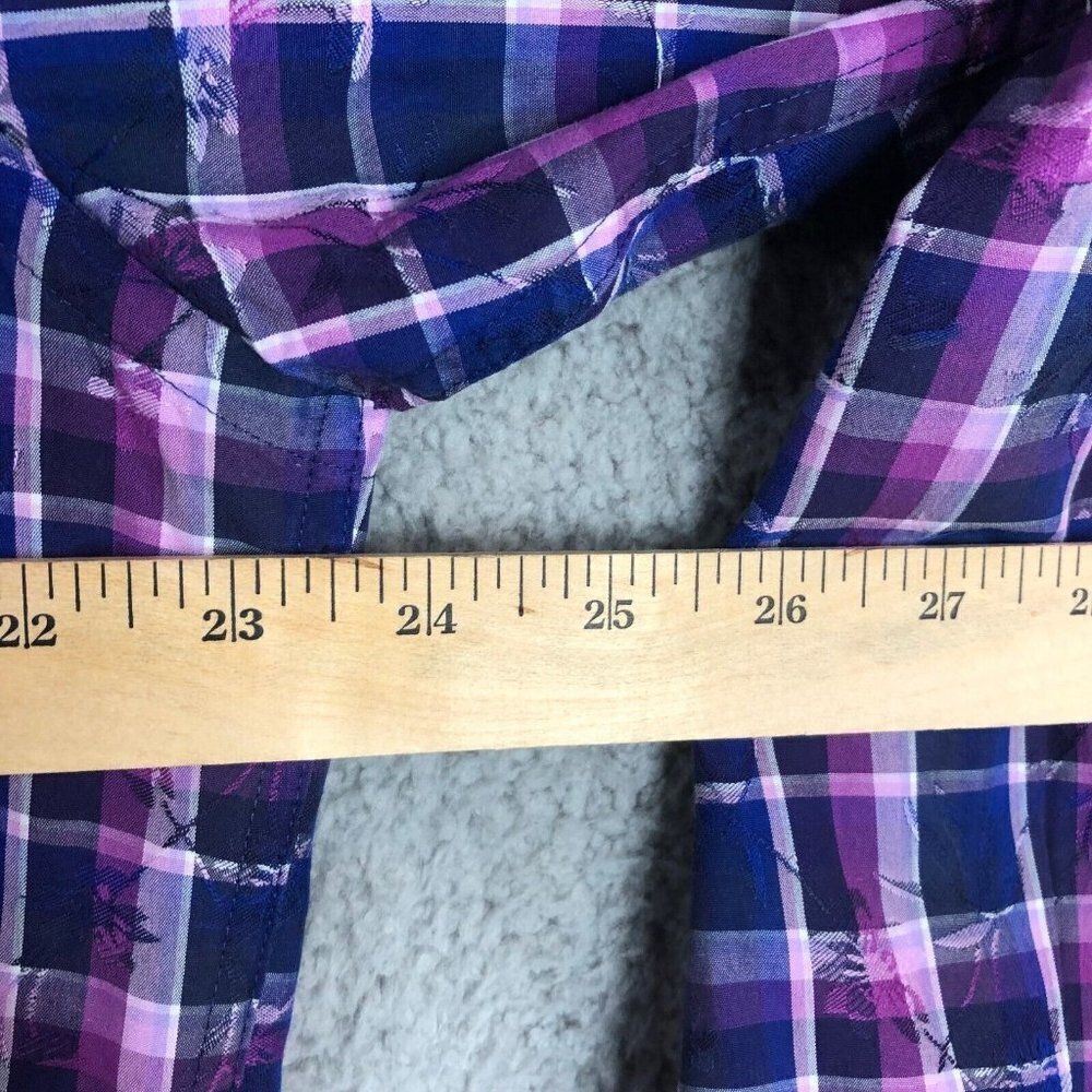 Bugatchi‎ Classic Fit Purple Blue Plaid Long Sleeve Cotton Dress Shirt 15.5 / 36 - Picture 6 of 12